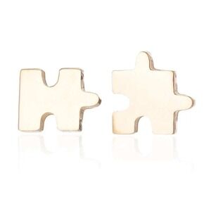 Puzzle Piece Yellow Gold Plated Stainless‎ Steel Stud Earrings Cute Minimalist